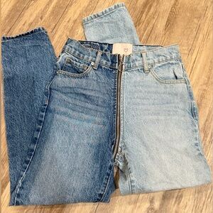 REVICE Two-Tone High-Waist Zip Front Jeans